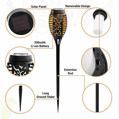 Solar Mashaal Light (12 LED) – Flickering Flame Outdoor Garden Torch | Waterproof Solar Flame Lamp for Pathway, Balcony, Lawn & Terrace | Auto On/Off