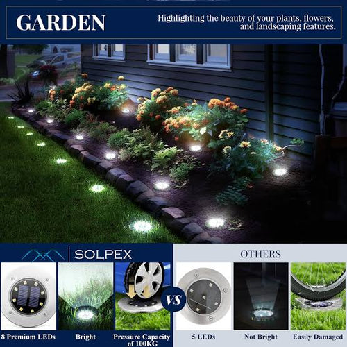 Solar Ground Lights - Outdoor Waterproof LED Disk Lights for Garden & Pathway