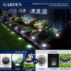 Solar Ground Lights - Outdoor Waterproof LED Disk Lights for Garden & Pathway